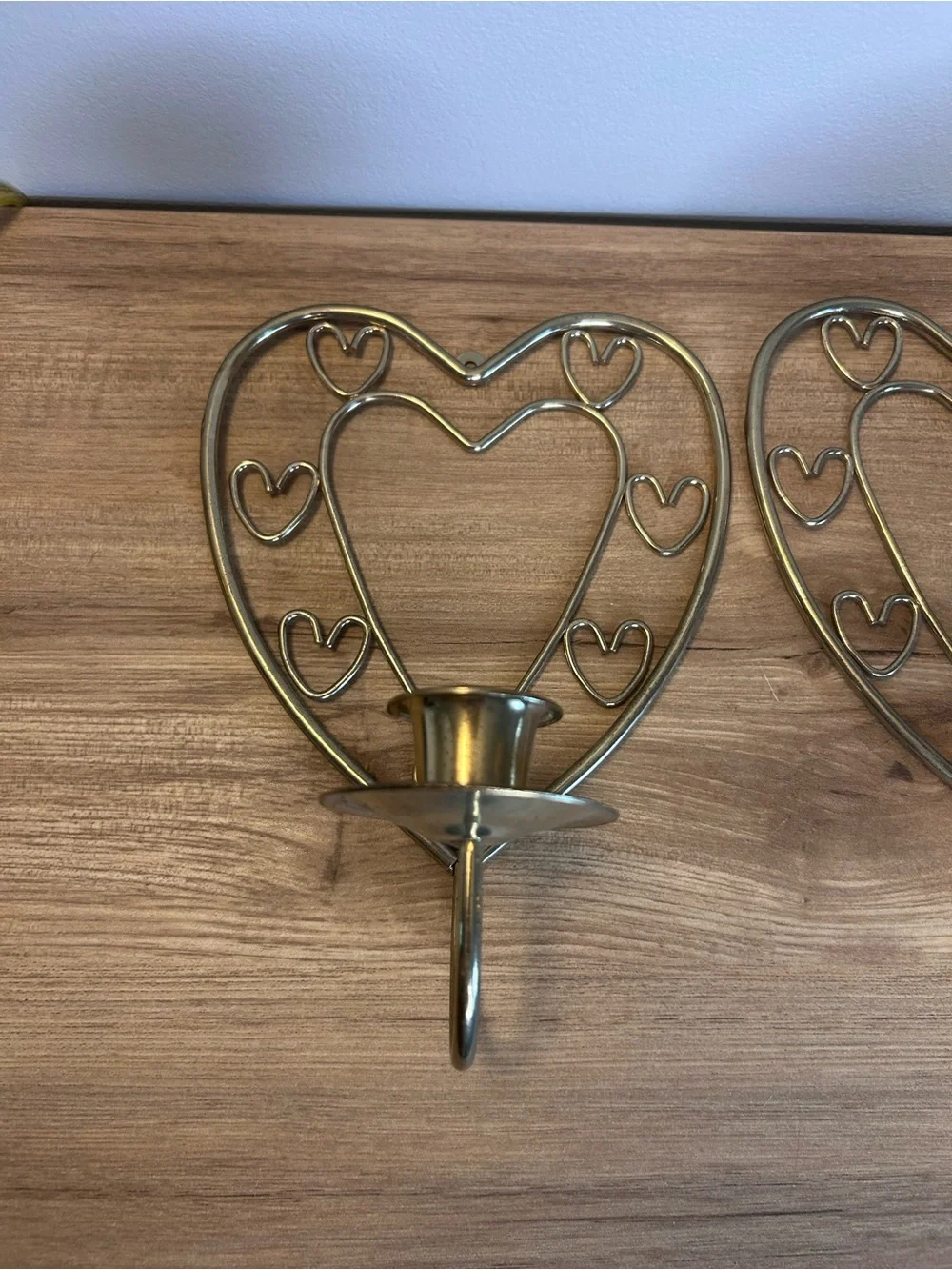 Vintage Gold Heart Wall Candle Holders - Pair